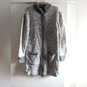 Vintage Retro 90s Y2K Knit Button front Long Cardigan sweater Gray Pink